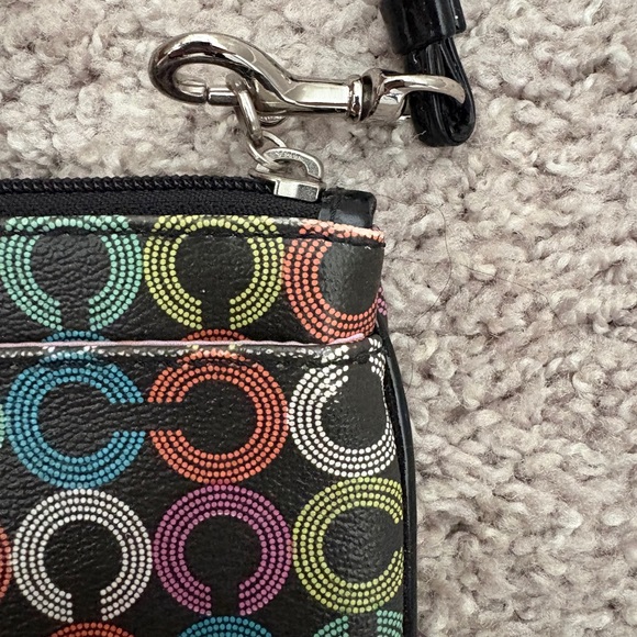 Coach small black and colorful wristlet 6” x 4” zipper.  Gently used - Picture 2 of 6